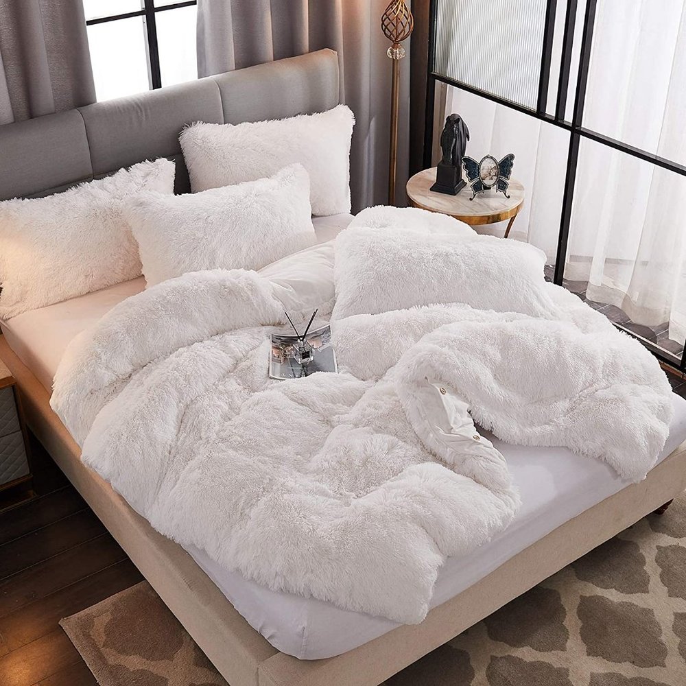 FLASH SALE $90 OFF  Shaggy Fluffy Faux Fur Duvet Cover Velvety Bedding Set - Picture 9 of 16